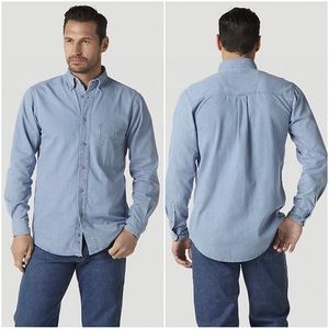 Wrangler Men's Stonewash Rugged Wear Denim Basic Shirt Size Large